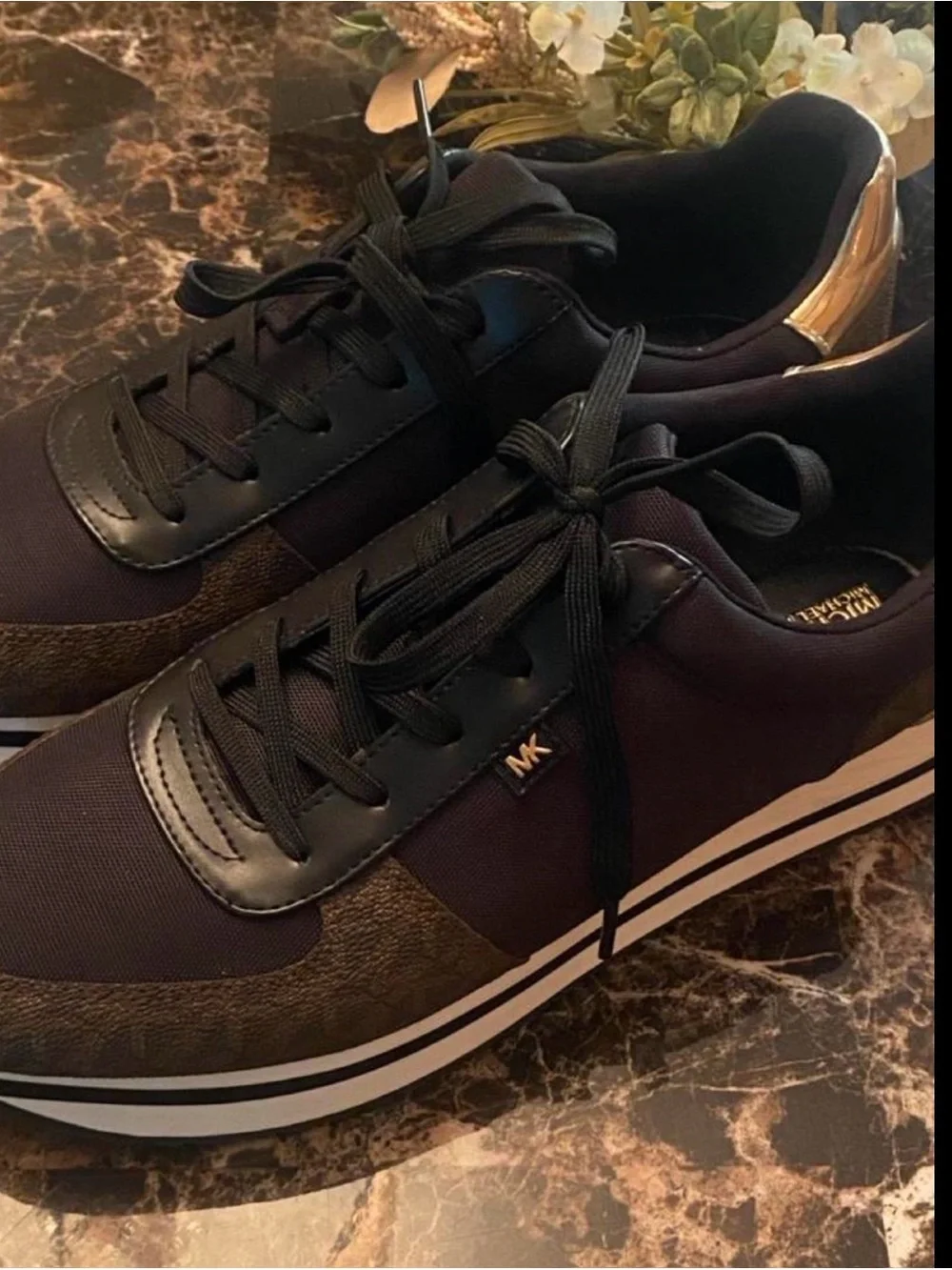 Michael Kors Black and Brown MK Accent Low-Top Sneakers